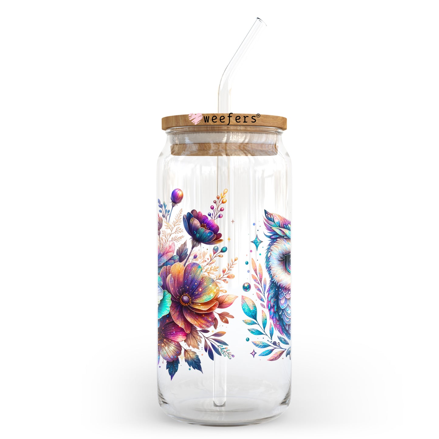 Colorful Owl 20oz Libbey Glass Can UV DTF or Sublimation Wrap - Decal Transfer Weefers