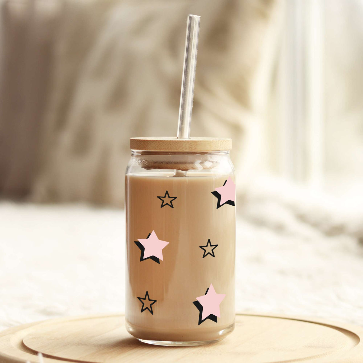 Pink Superstar Stars 16oz Libbey Glass Can UV DTF or Sublimation Wrap - Decal Weefers