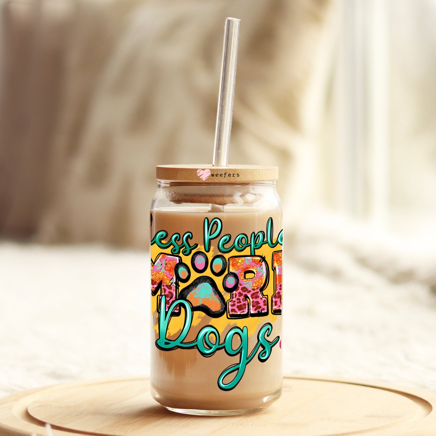 Less People More Dogs 16oz Libbey Glass Can UV DTF or Sublimation Cup Wrap - Decal Transfer Weefers