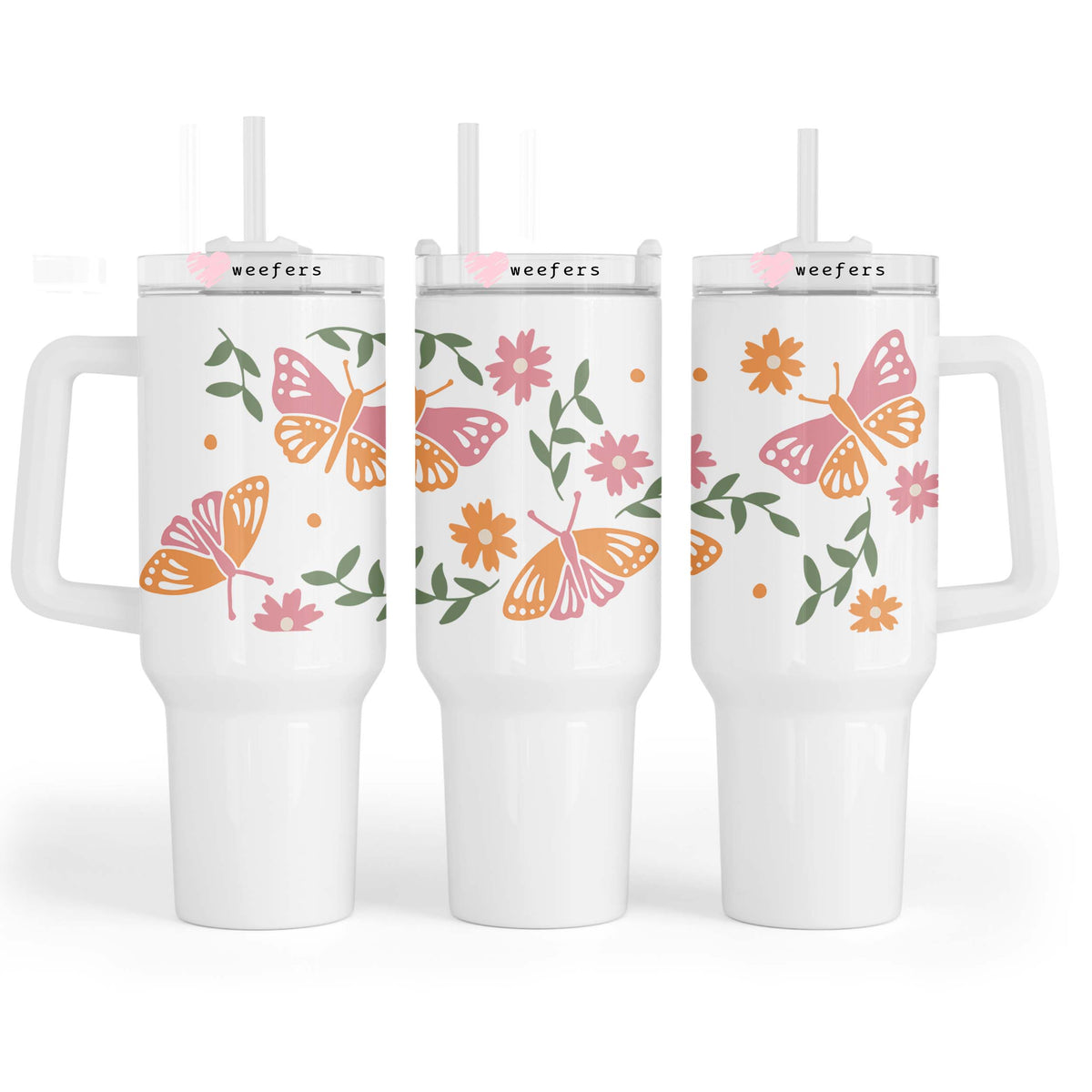 Pink and Orange Butterflies 40oz Tumbler UV DTF or Sublimation Wrap - Decal Weefers