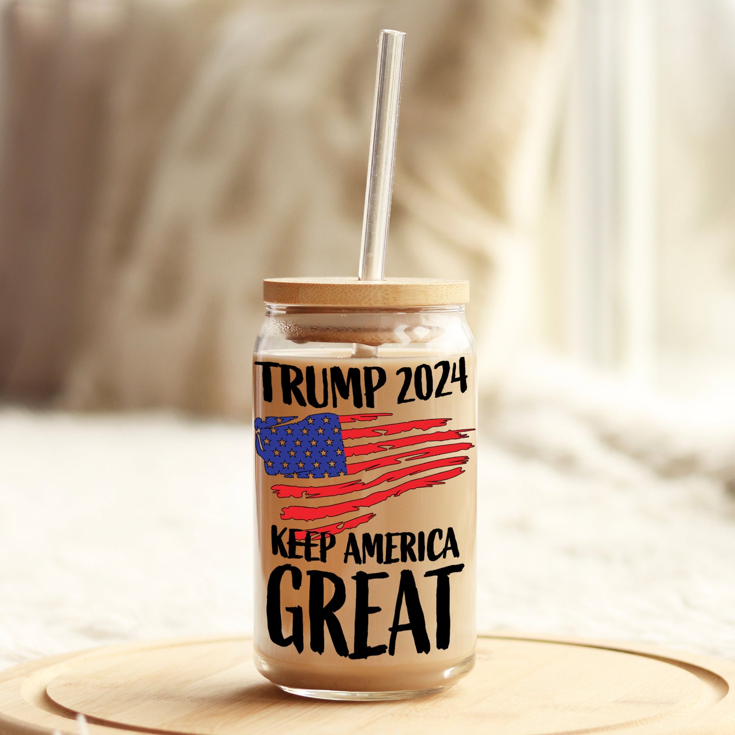 Trump 2024 Make America Great 16oz Libbey Glass Can UV DTF or Sublimation Cup Wrap - Decal Transfer Weefers