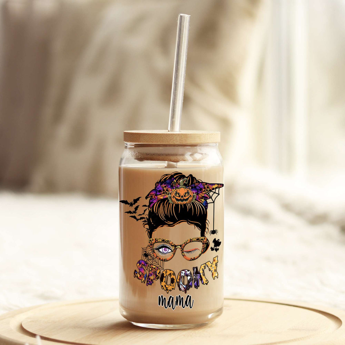 Spooky Mama Halloween 16oz Libbey Glass Can UV DTF or Sublimation Wrap - Decal Weefers