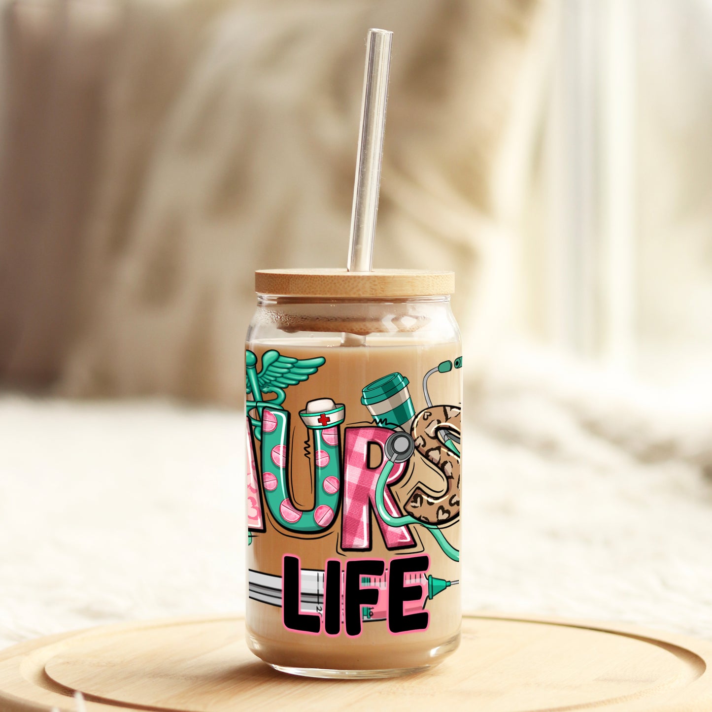 Nurse Life 16oz Libbey Glass Can UV DTF or Sublimation Cup Wrap - Decal Transfer Weefers