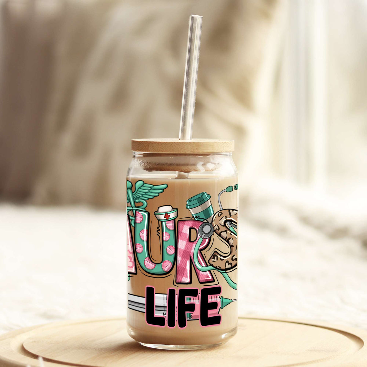 Nurse Life 16oz Libbey Glass Can UV DTF or Sublimation Cup Wrap - Decal Transfer Weefers
