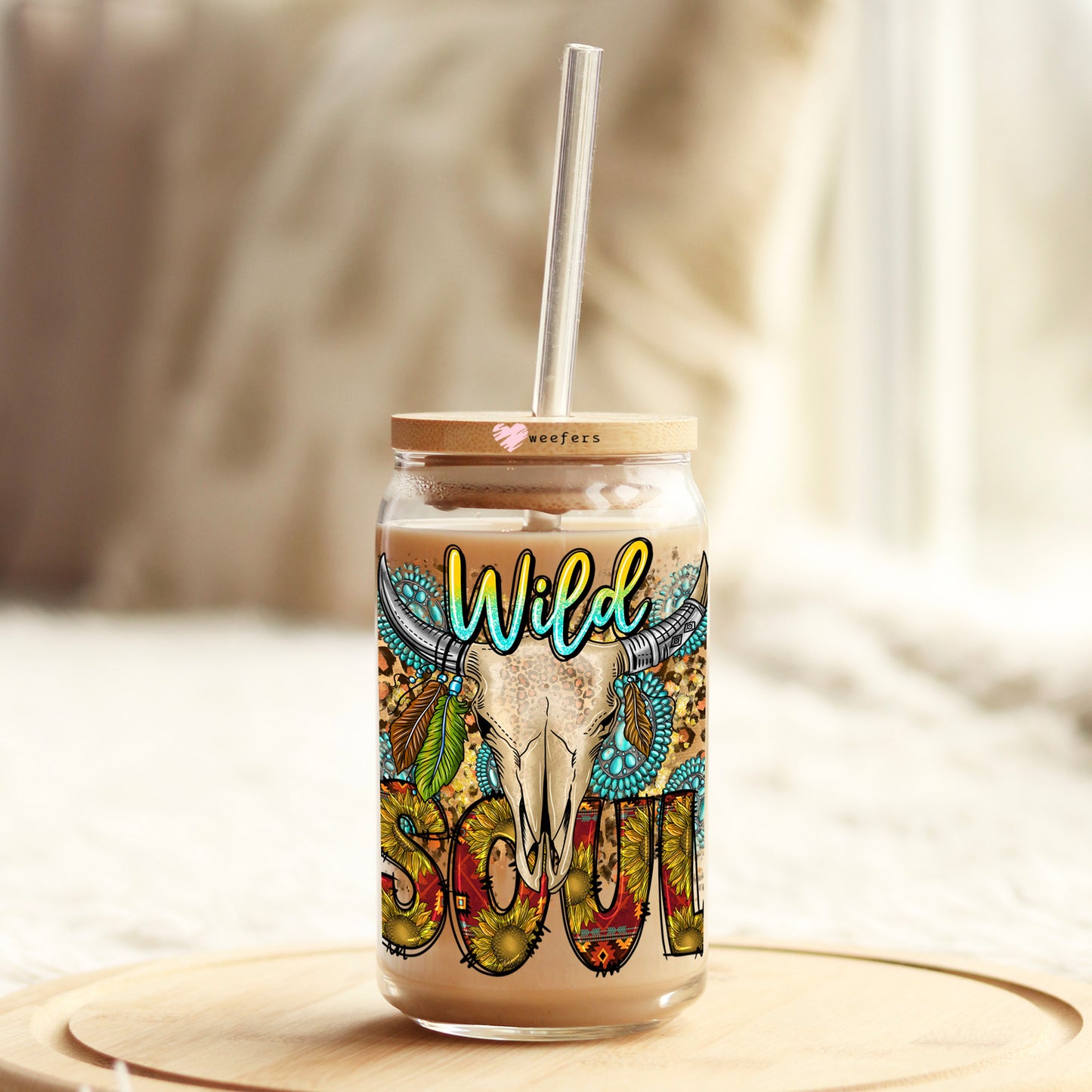 Wild Soul Western 16oz Libbey Glass Can UV DTF or Sublimation Cup Wrap - Decal Transfer Weefers