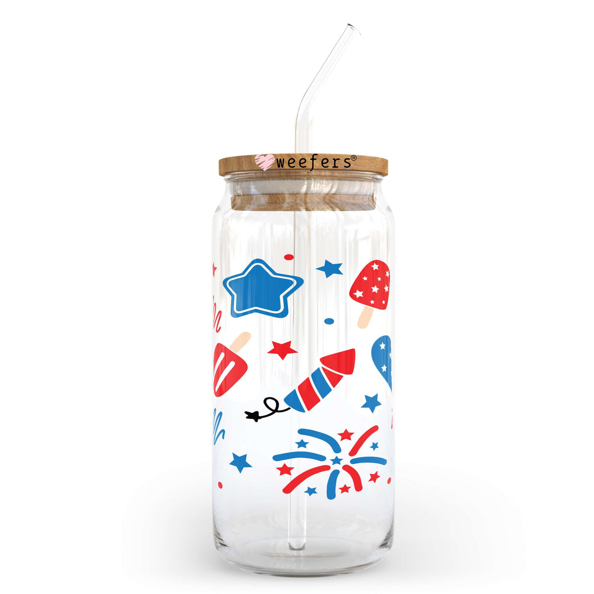 4th of July Fireworks Blast 20oz Libbey Glass Can UV DTF or Sublimation Wrap Transfer Weefers