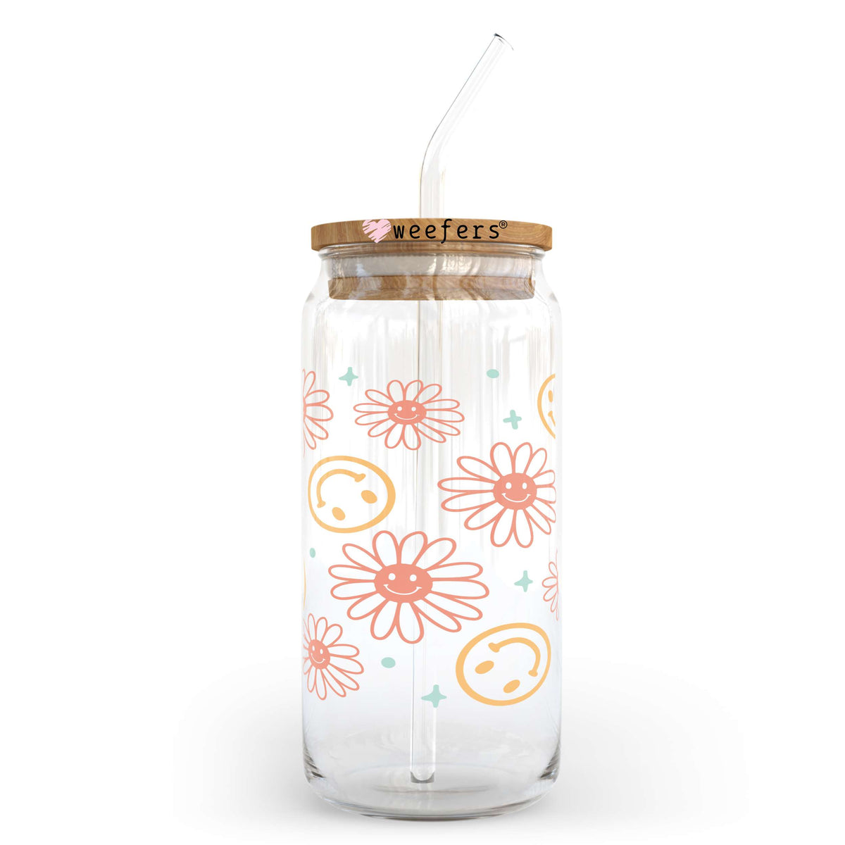 Retro Flowers and Smiles 20oz Libbey Glass Can, 34oz Hip Sip, 40oz Tumbler UV DTF or Sublimation Decal Transfer Weefers