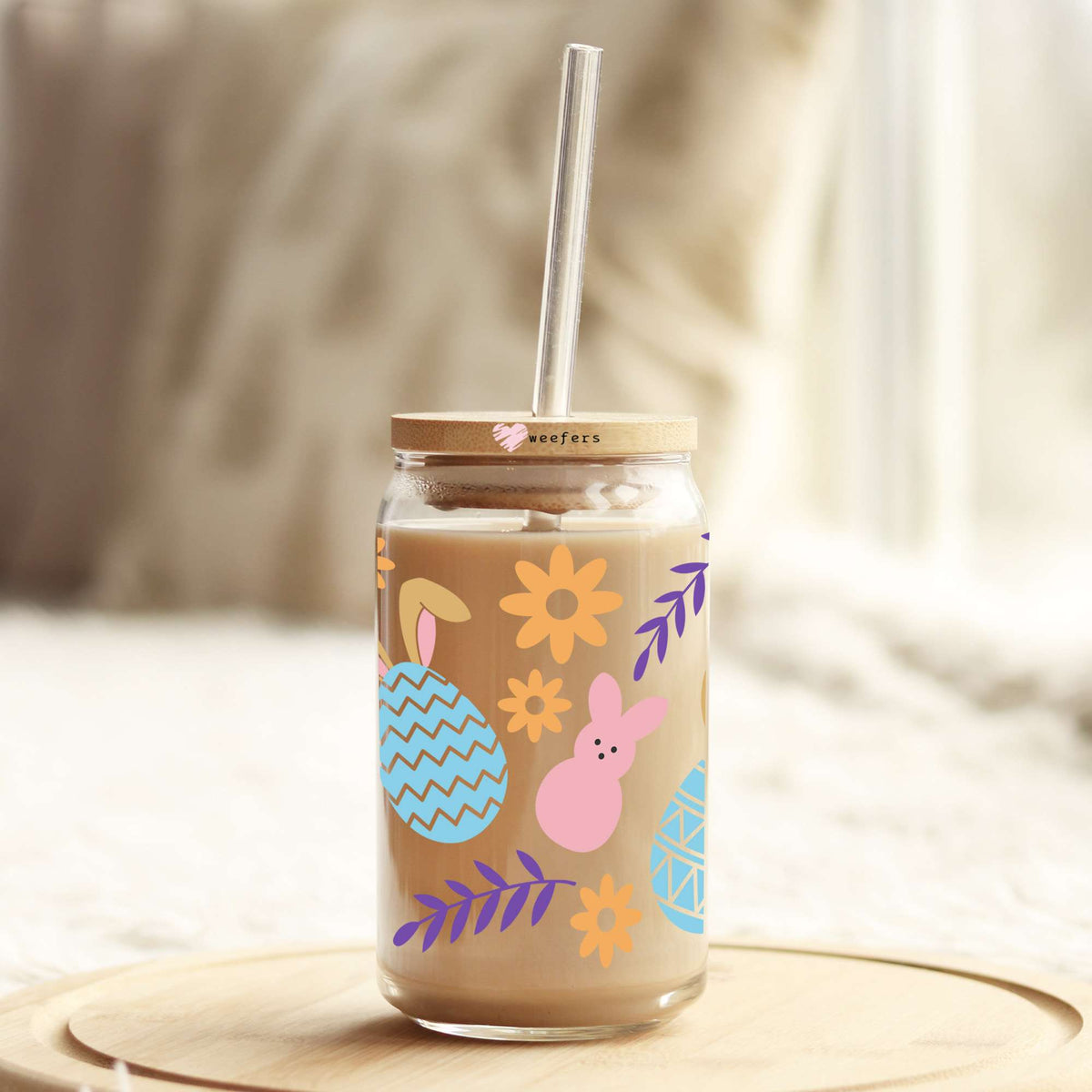 Bunnies Eggs Easter 16oz Libbey Glass Can UV DTF or Sublimation Cup Wrap - Decal Transfer Weefers