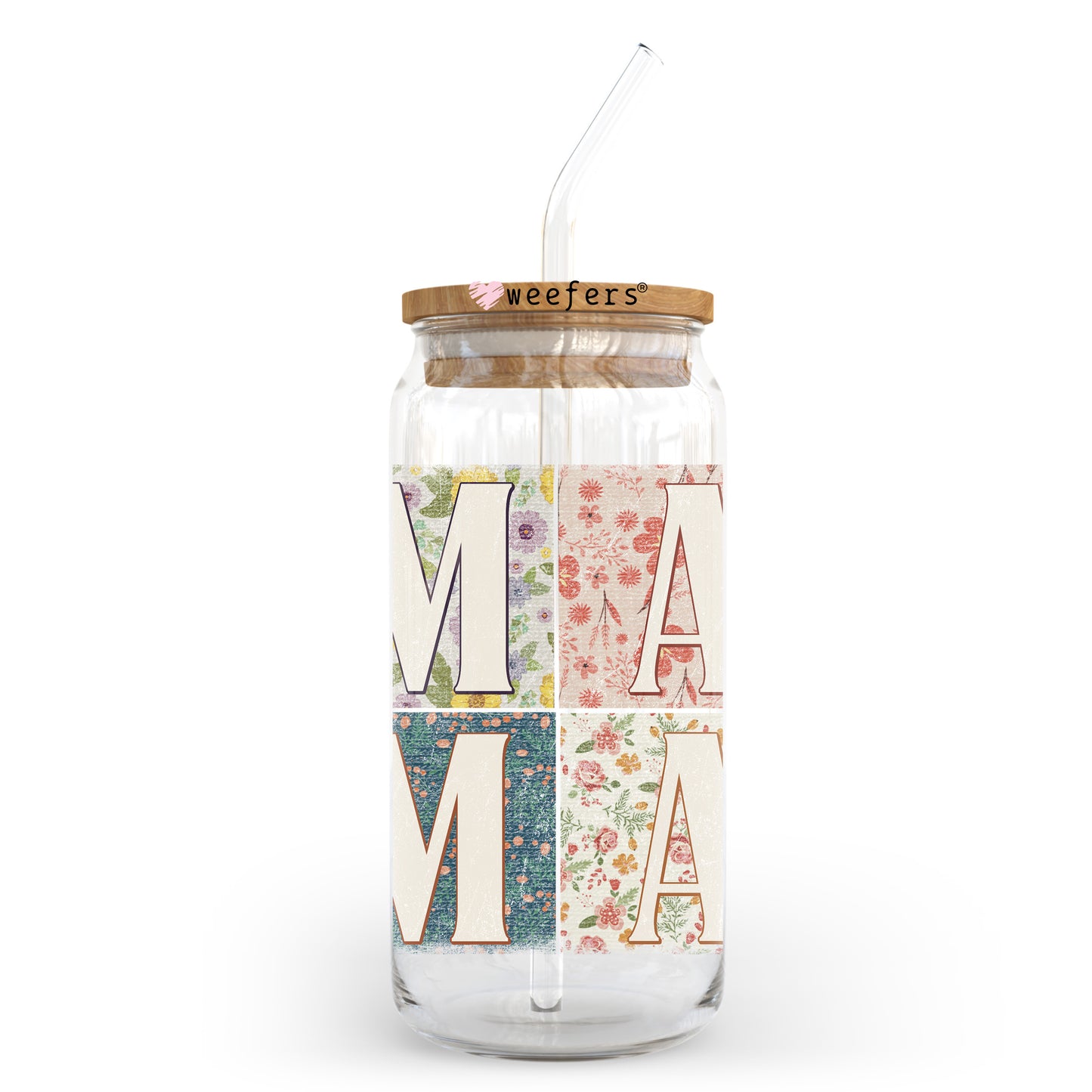MaMa Vintage Squares 20oz Libbey Glass Can UV DTF or Sublimation Wrap - Decal Transfer Weefers