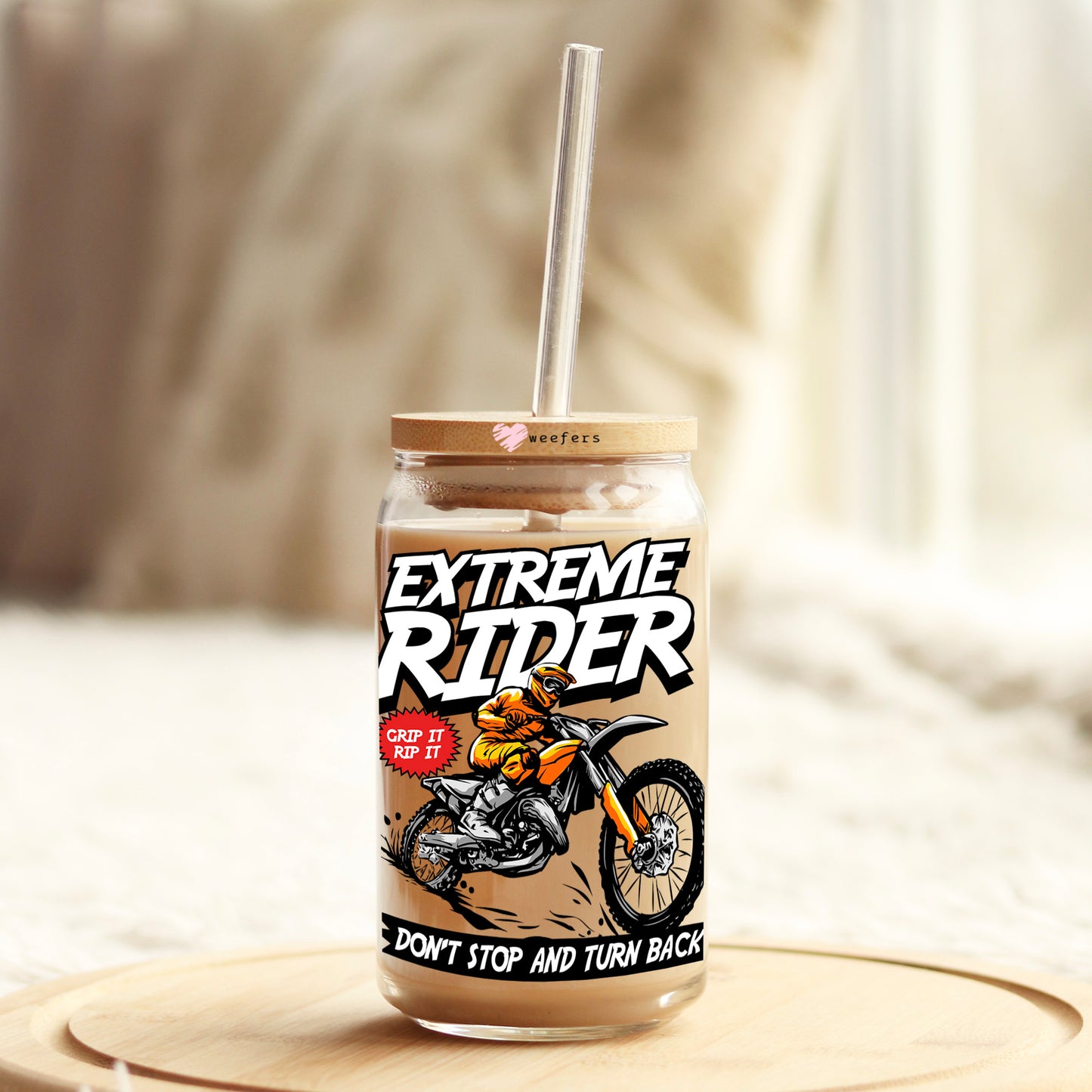 Extreme Rider Motorcross 16oz Libbey Glass Can UV DTF or Sublimation Cup Wrap - Decal Transfer Weefers
