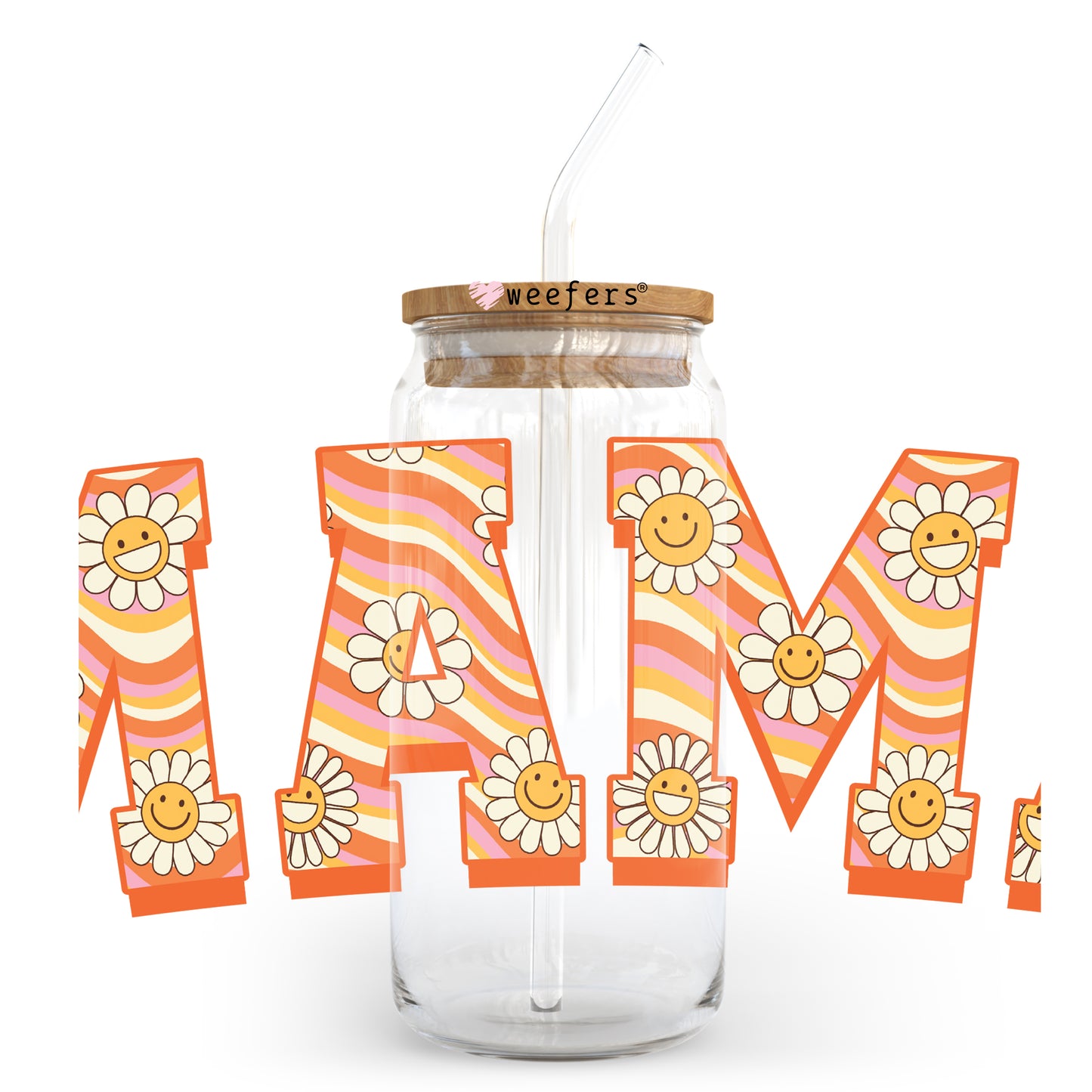 Mama Flowers Swirls 20oz Libbey Glass Can UV DTF or Sublimation Wrap - Decal Weefers