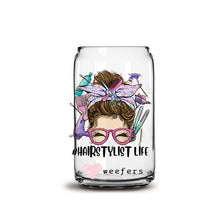 Load image into Gallery viewer, Hair Stylist Life Messy Bun 16oz Libbey Glass Can UV-DTF or Sublimation Wrap - Decal
