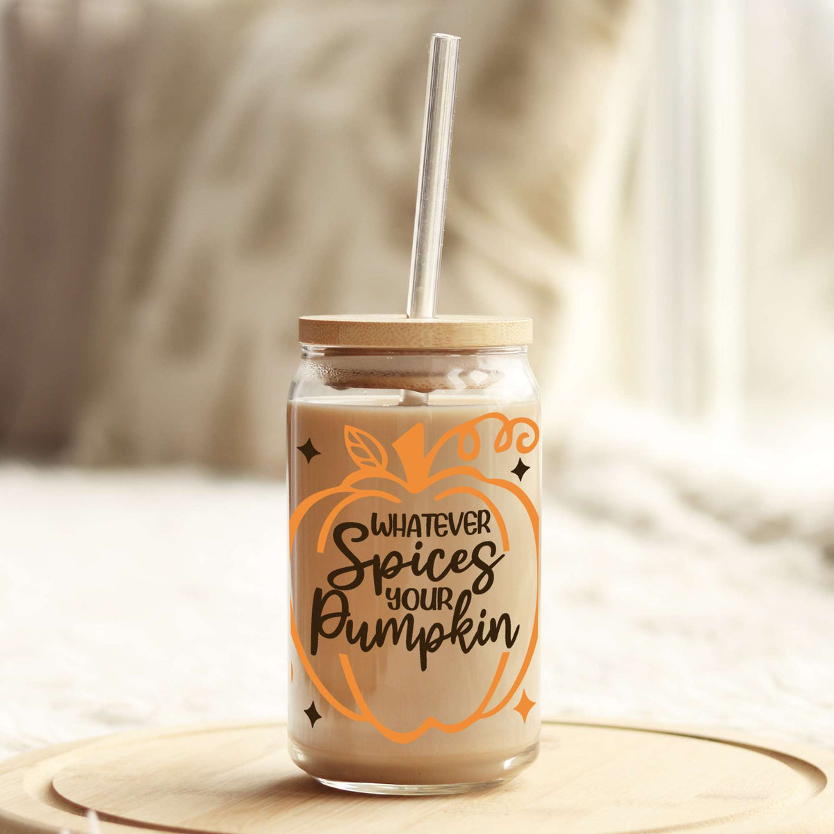 Whatever Spices Your Pumpkin 16oz Libbey Glass Can UV DTF or Sublimation Wrap - Decal Weefers