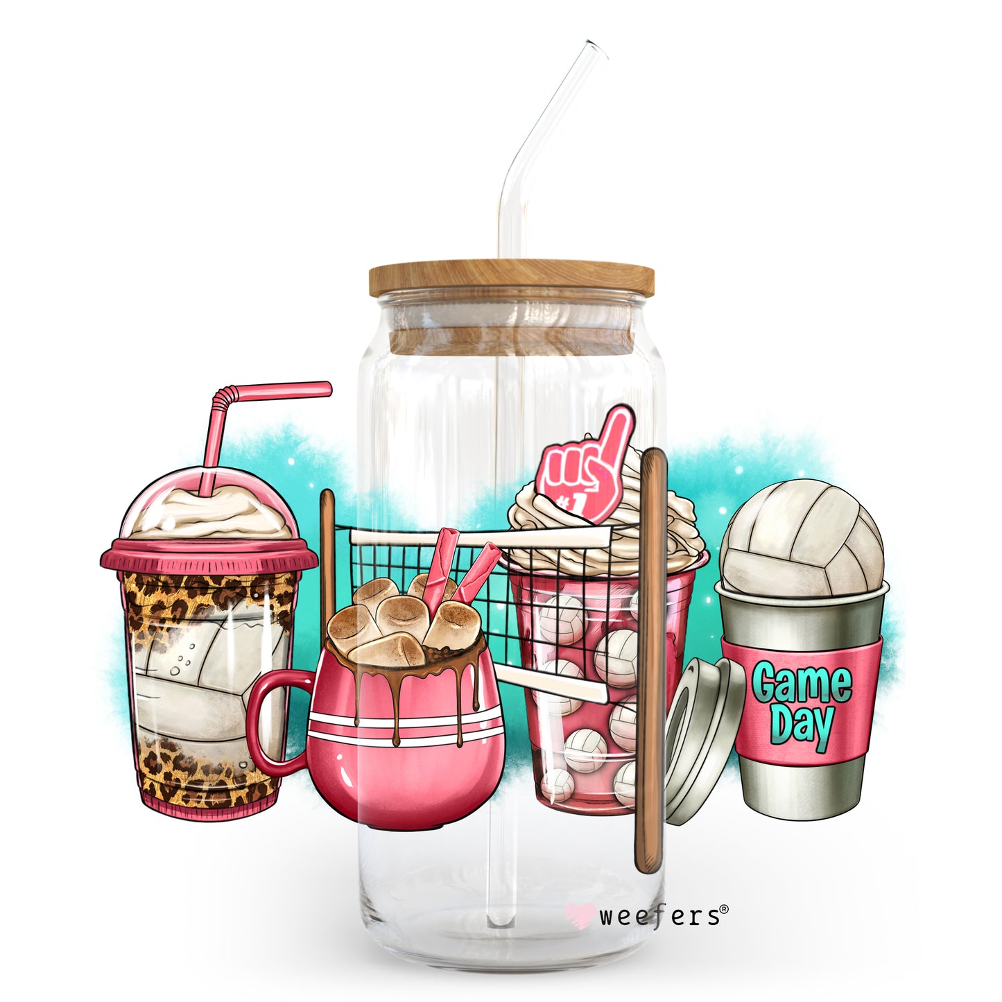 Volleyball Coffee Latte 20oz Libbey Glass Can, 34oz Hip Sip, 40oz Tumbler UV DTF or Sublimation Decal Transfer Weefers