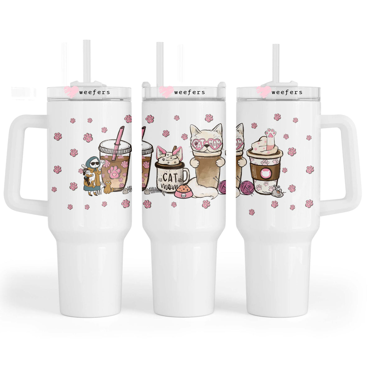 Cat Mom Pink Coffee Latte 40oz Tumbler UV DTF or Sublimation Wrap - Decal Weefers