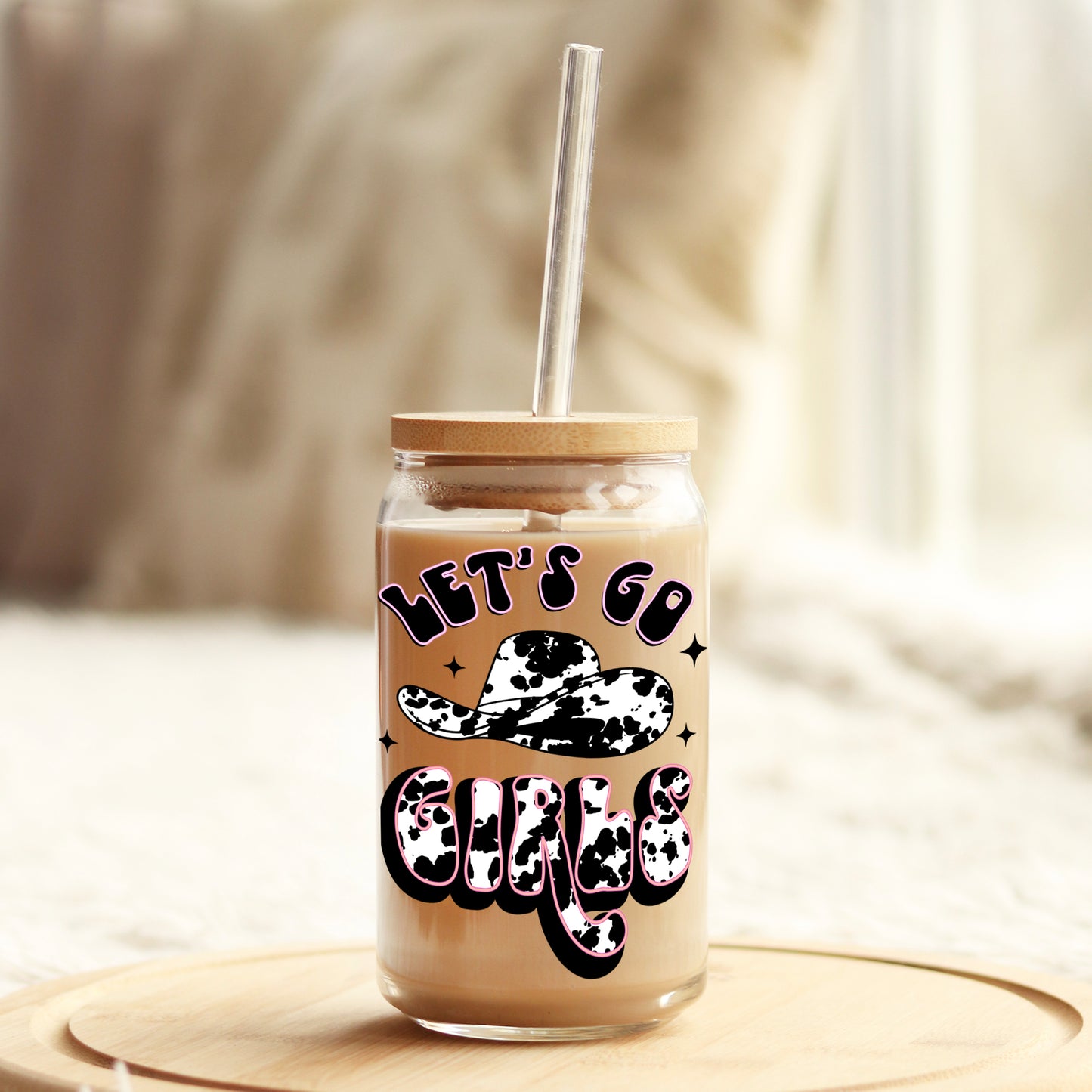 Let's Go Girl Black 16oz Libbey Glass Can UV DTF or Sublimation Cup Wrap - Decal Transfer Weefers