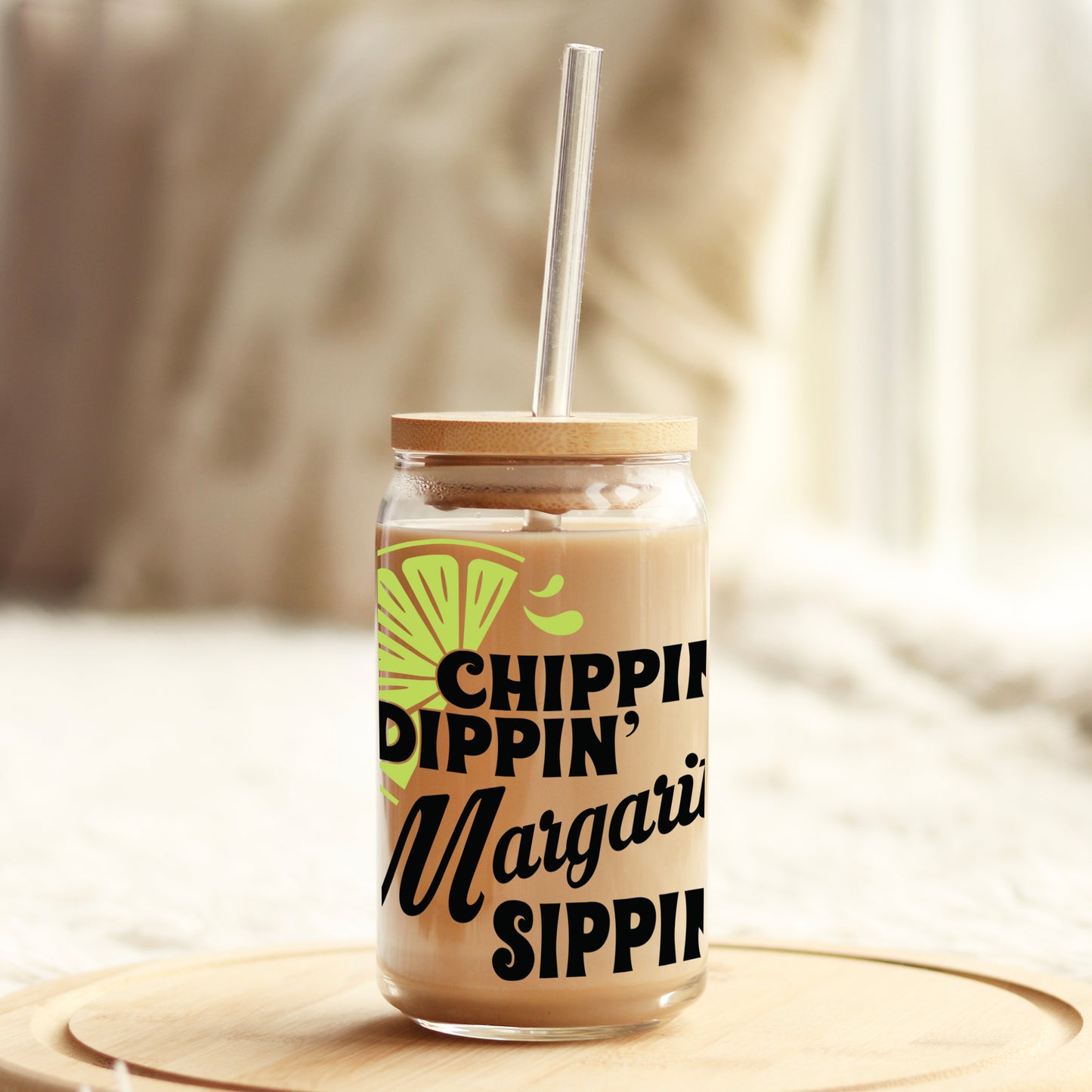 Chippin' Dippin' Margarita Sippin' 16oz Libbey Glass Can UV DTF or Sublimation Cup Wrap - Decal Transfer Weefers