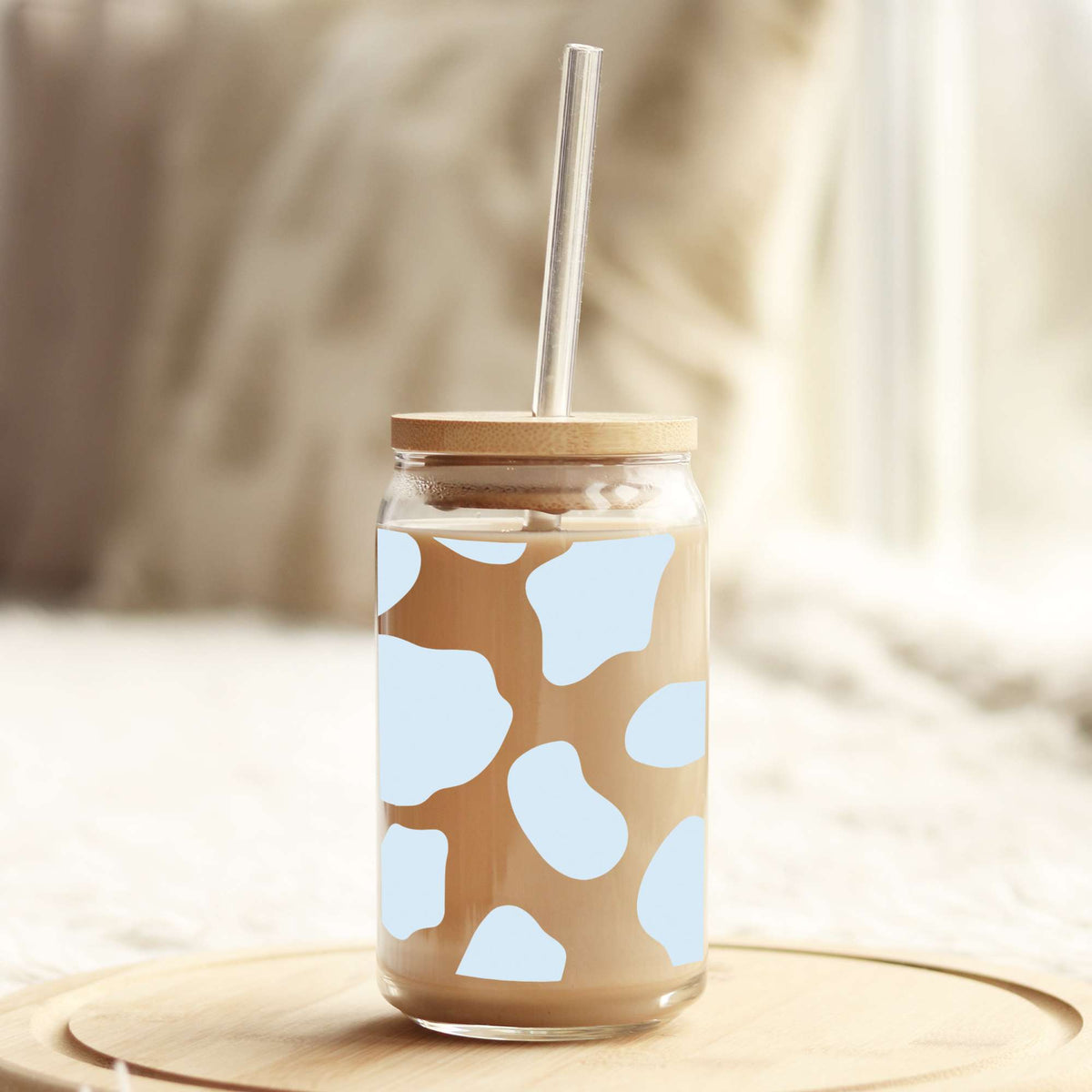 Blue Cow Print 16oz Libbey Glass Can UV DTF or Sublimation Wrap - Decal Weefers