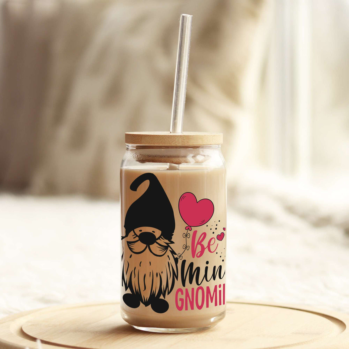 Be My Gnomie Valentine's Day 16oz Libbey Glass Can UV DTF or Sublimation Wrap - Decal Weefers