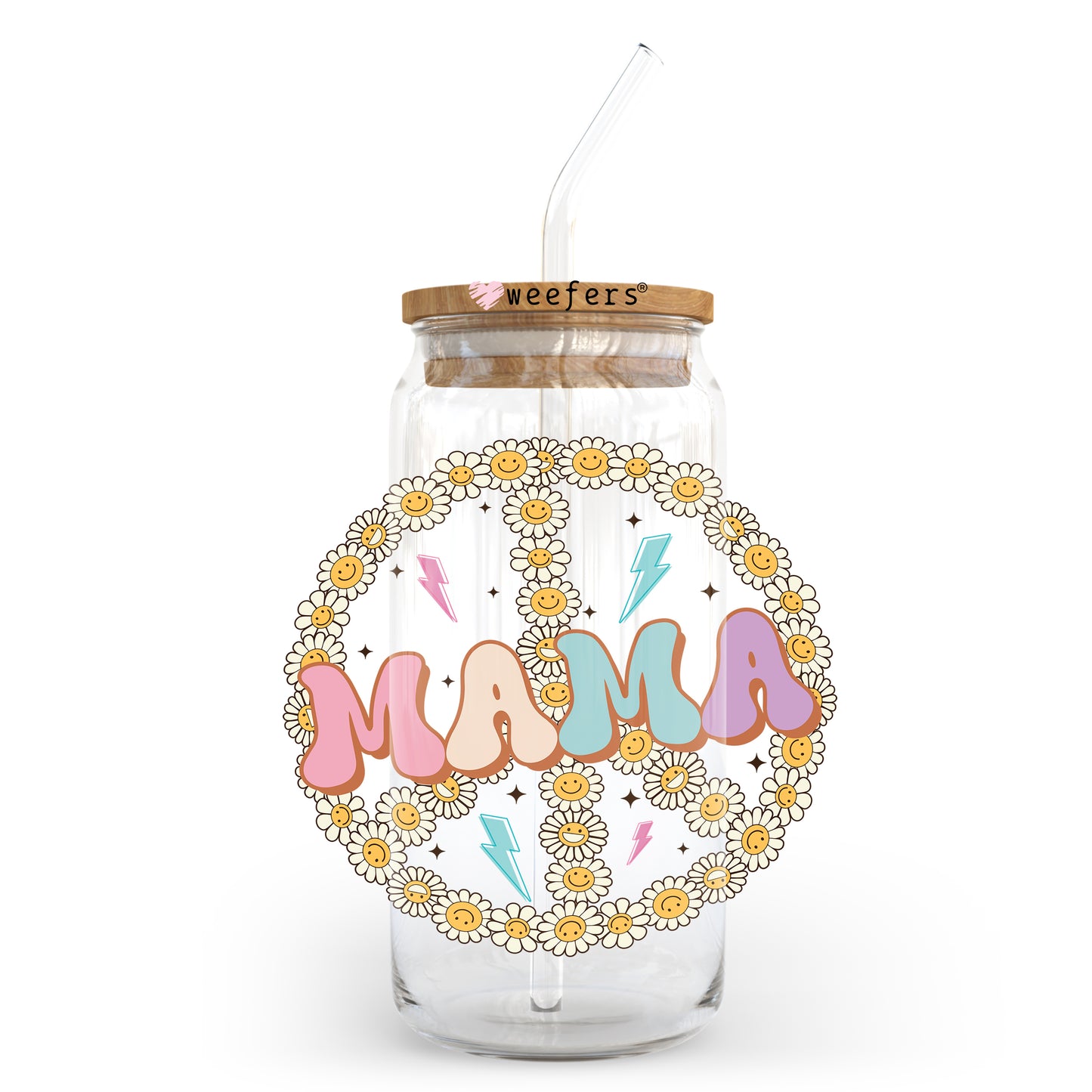 Mama Flowers Peace Sign 20oz Libbey Glass Can UV DTF or Sublimation Wrap - Decal Weefers