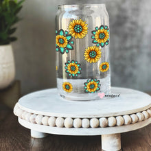 Load image into Gallery viewer, Turquoise Sunflowers Libbey Glass Can UV-DTF or Sublimation Wrap - Decal
