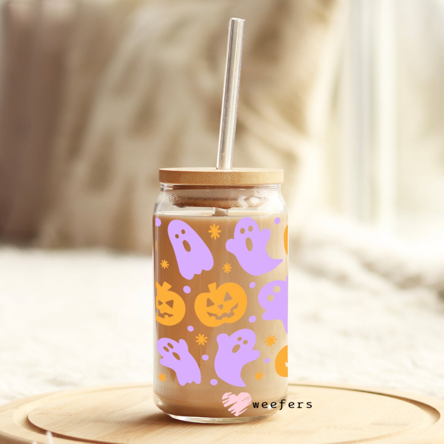 Purple and Orange Ghosts 16oz Libbey Glass Can UV DTF or Sublimation Wrap - Decal Weefers