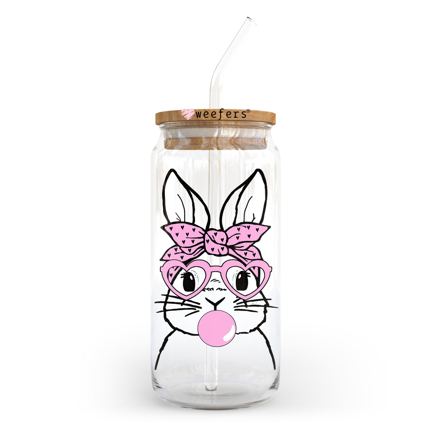 Bunny Bubble Gum 20oz Libbey Glass Can UV DTF or Sublimation Wrap - Decal Transfer Weefers