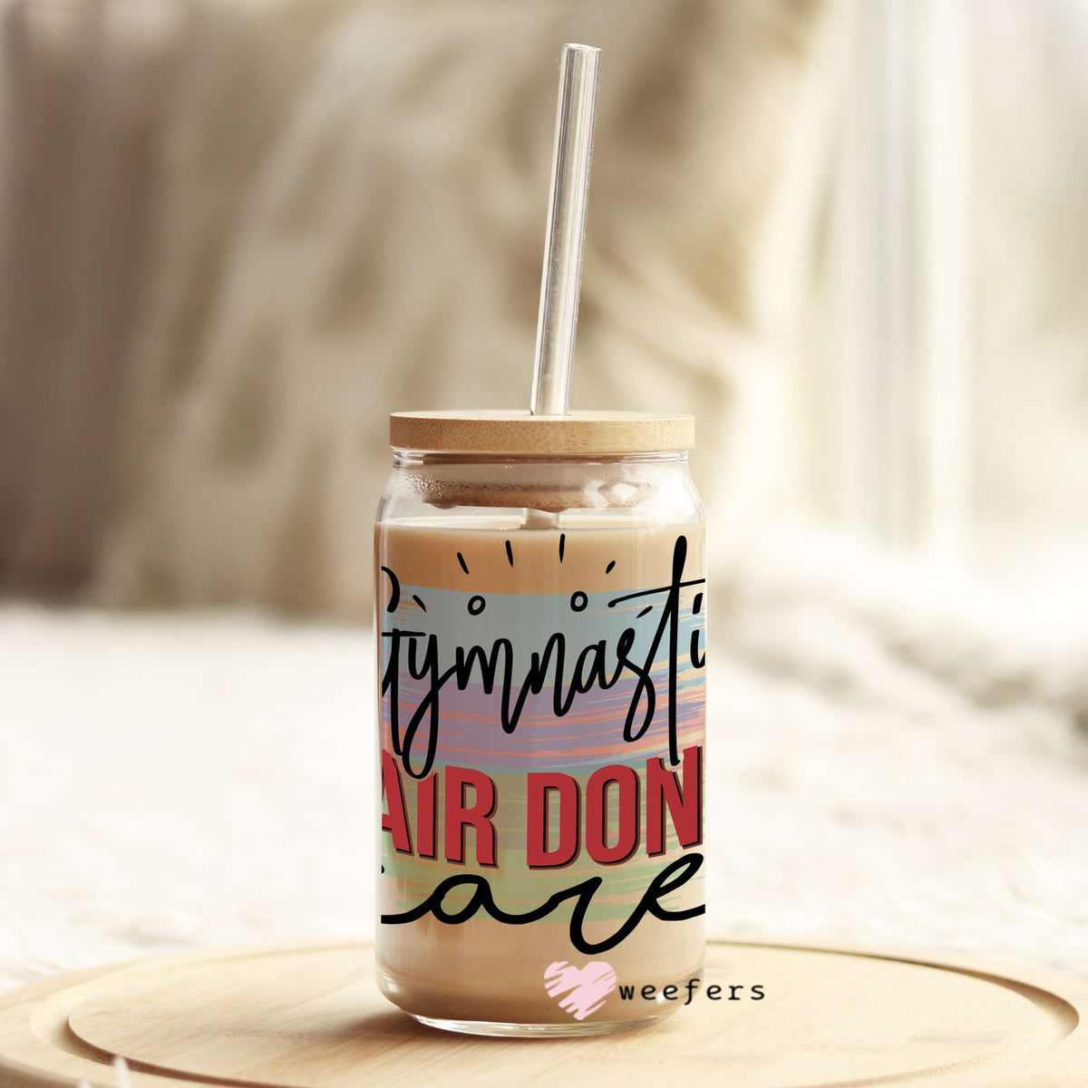 Gymnastics Hair Don't Care 16oz Libbey Glass Can UV DTF or Sublimation Wrap - Decal Weefers