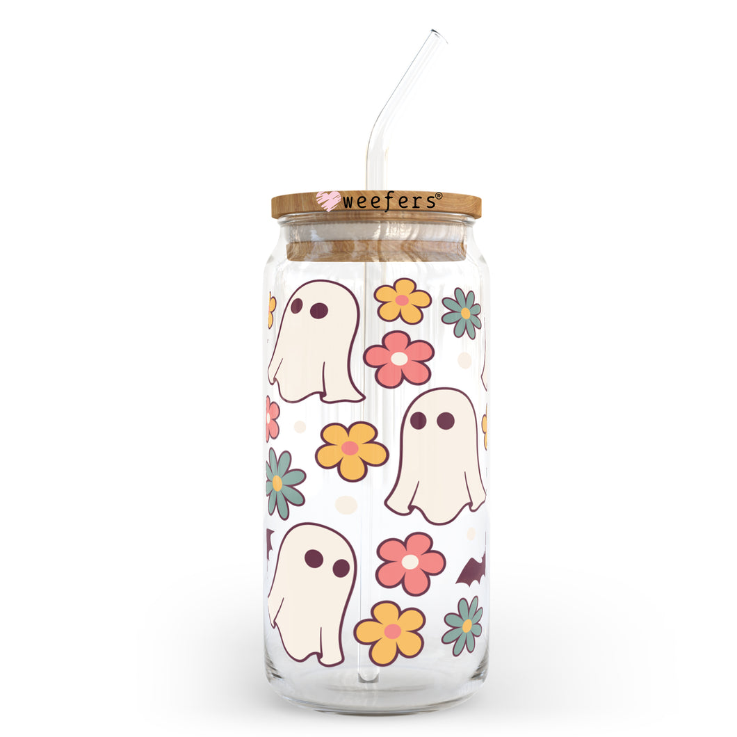 Retro Ghost and Daisies 20oz Libbey Glass Can, 34oz Hip Sip, 40oz Tumbler UVDTF or Sublimation Decal Transfer