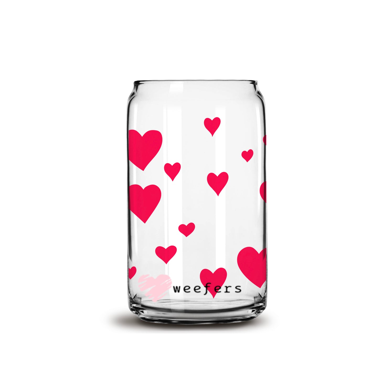 Valentine Red Hearts Libbey Glass Can Wrap UV DTF Sublimation Transfers Weefers
