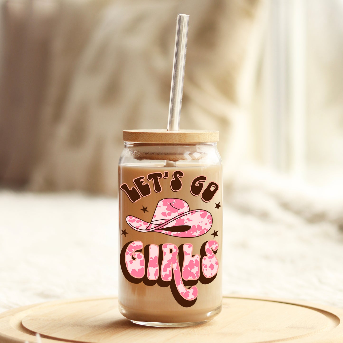 Let's Go Girl Pink 16oz Libbey Glass Can UV DTF or Sublimation Cup Wrap - Decal Transfer Weefers