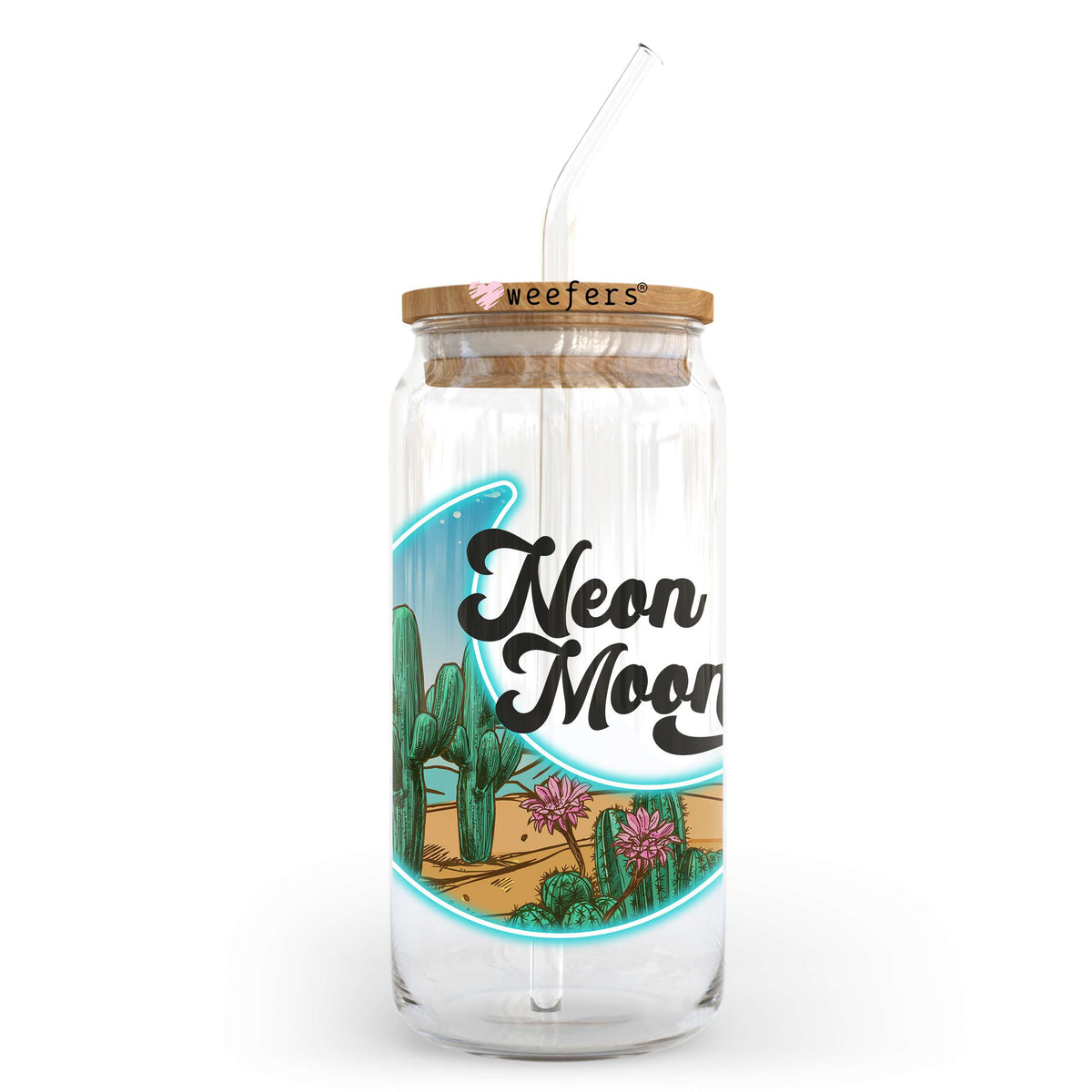 Neon Moon 20oz Libbey Glass Can UV DTF or Sublimation Wrap - Decal Transfer Weefers