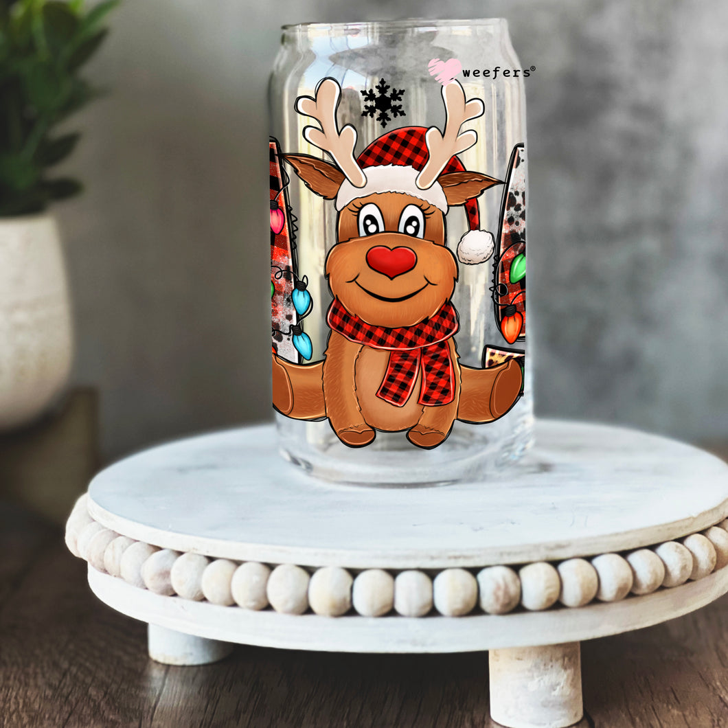Christmas Reindeer Joy 16oz Libbey Glass Can UV-DTF or Sublimation Wrap - Decal