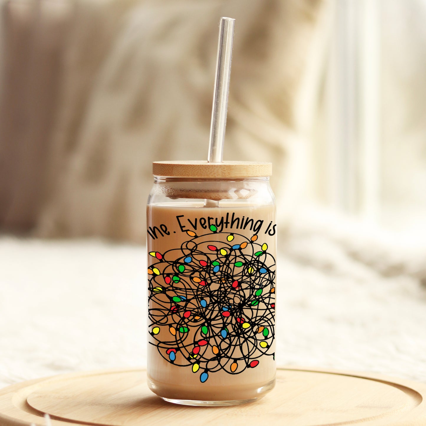 I'm Fine Everything is Fine Christmas 16oz Libbey Glass Can UV DTF or Sublimation Wrap - Decal Weefers