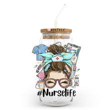 Load image into Gallery viewer, Messy Bun Nurse Life 20oz Libbey Glass Can, 34oz Hip Sip, 40oz Tumbler UVDTF or Sublimation Decal Transfer
