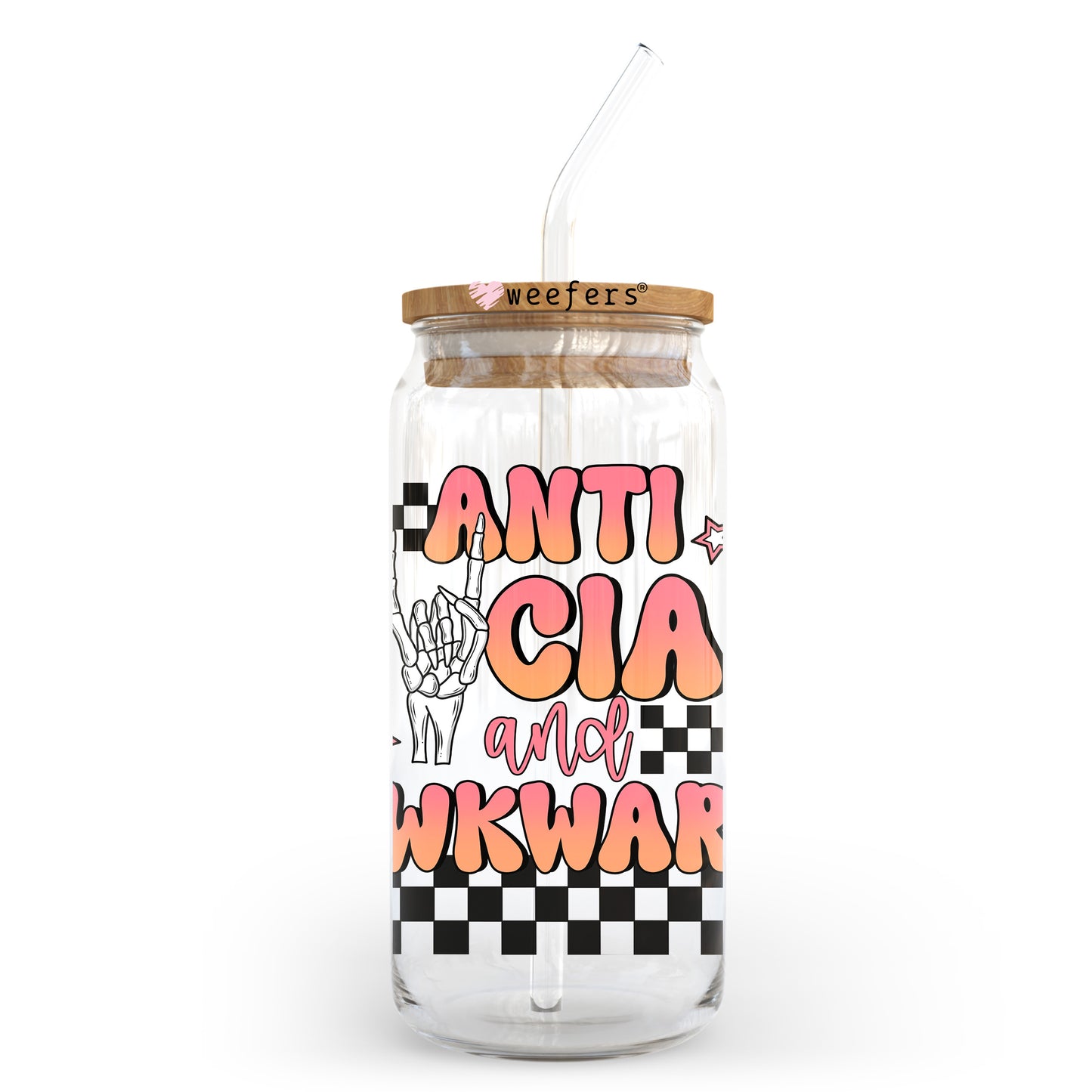 Anti Social and Awkward Black 20oz Libbey Glass Can UV DTF or Sublimation Wrap - Decal Transfer Weefers