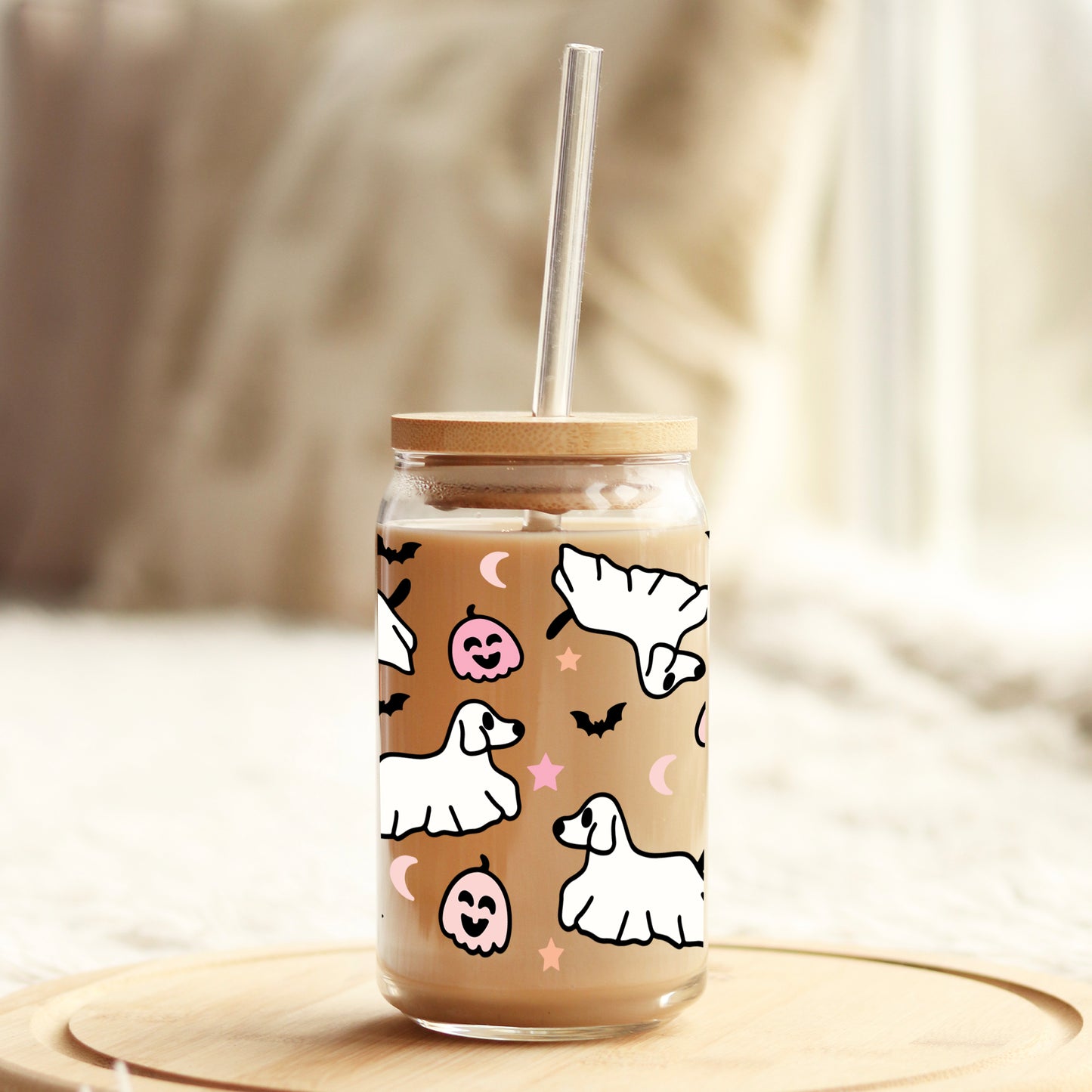 Dog Ghost Costume Halloween 16oz Libbey Glass Can UV DTF or Sublimation Wrap - Decal Weefers