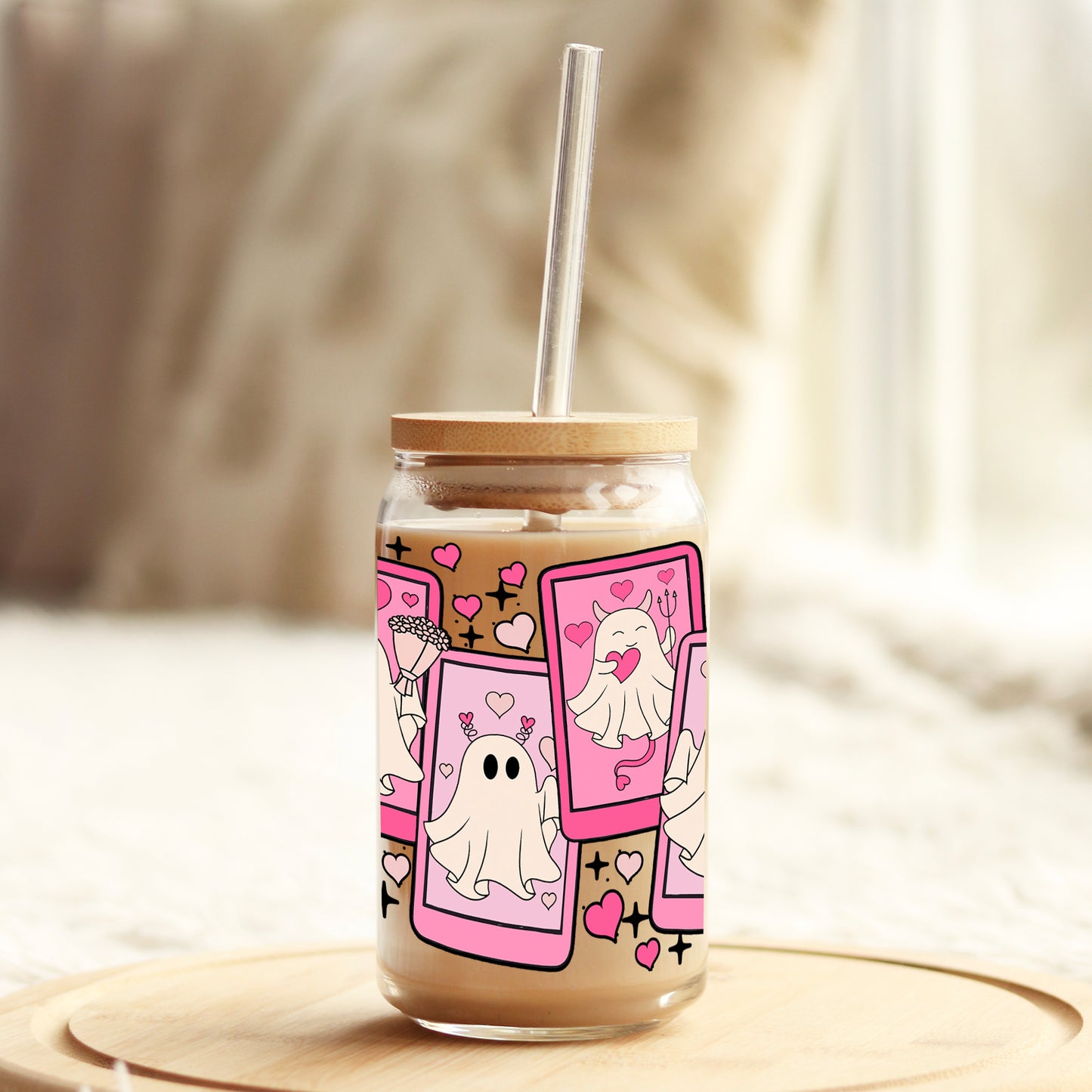 Valentine Ghost Cards 16oz Libbey Glass Can UV DTF or Sublimation Cup Wrap - Decal Transfer Weefers