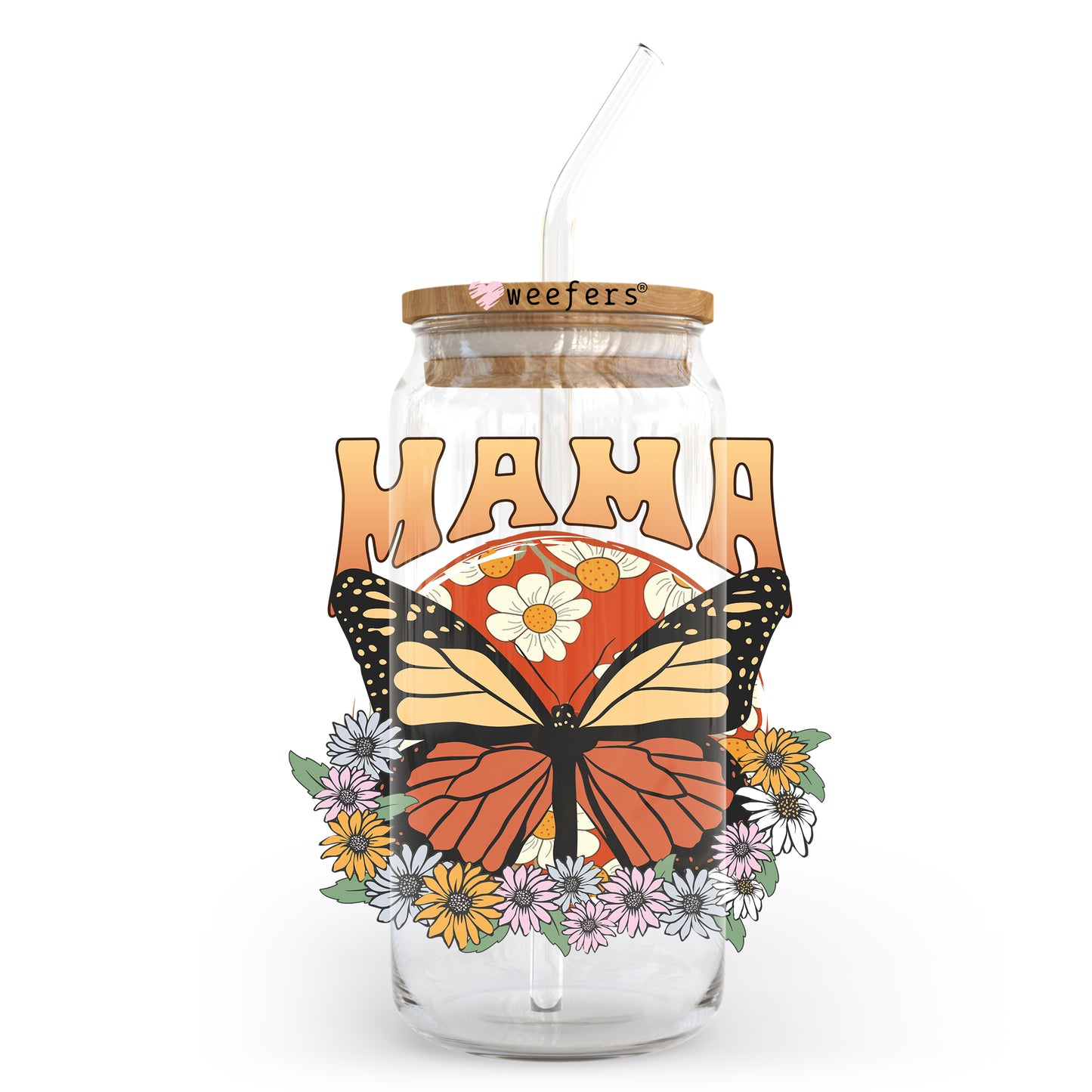 Mama Butterfly 20oz Libbey Glass Can UV DTF or Sublimation Wrap - Decal Weefers