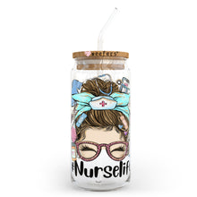 Load image into Gallery viewer, Messy Bun Nurse Life 20oz Libbey Glass Can, 34oz Hip Sip, 40oz Tumbler UVDTF or Sublimation Decal Transfer
