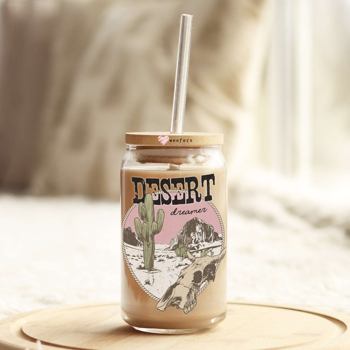 Desert Dreams Pink Sunset 16oz Libbey Glass Can UV DTF or Sublimation Cup Wrap - Decal Transfer Weefers