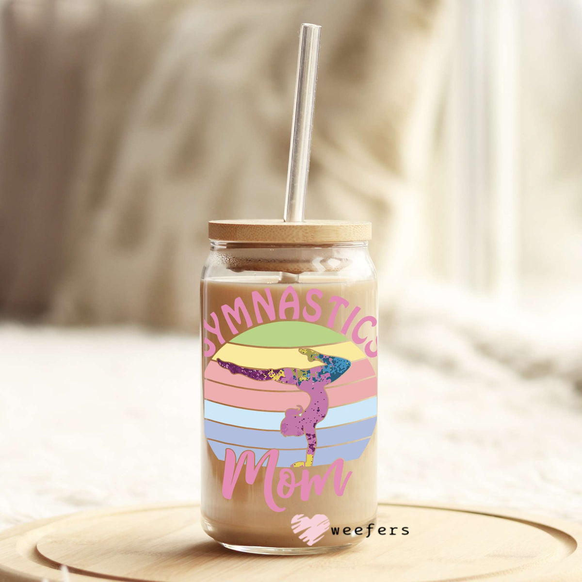 Gymnastics Mom 16oz Libbey Glass Can UV DTF or Sublimation Wrap - Decal Weefers