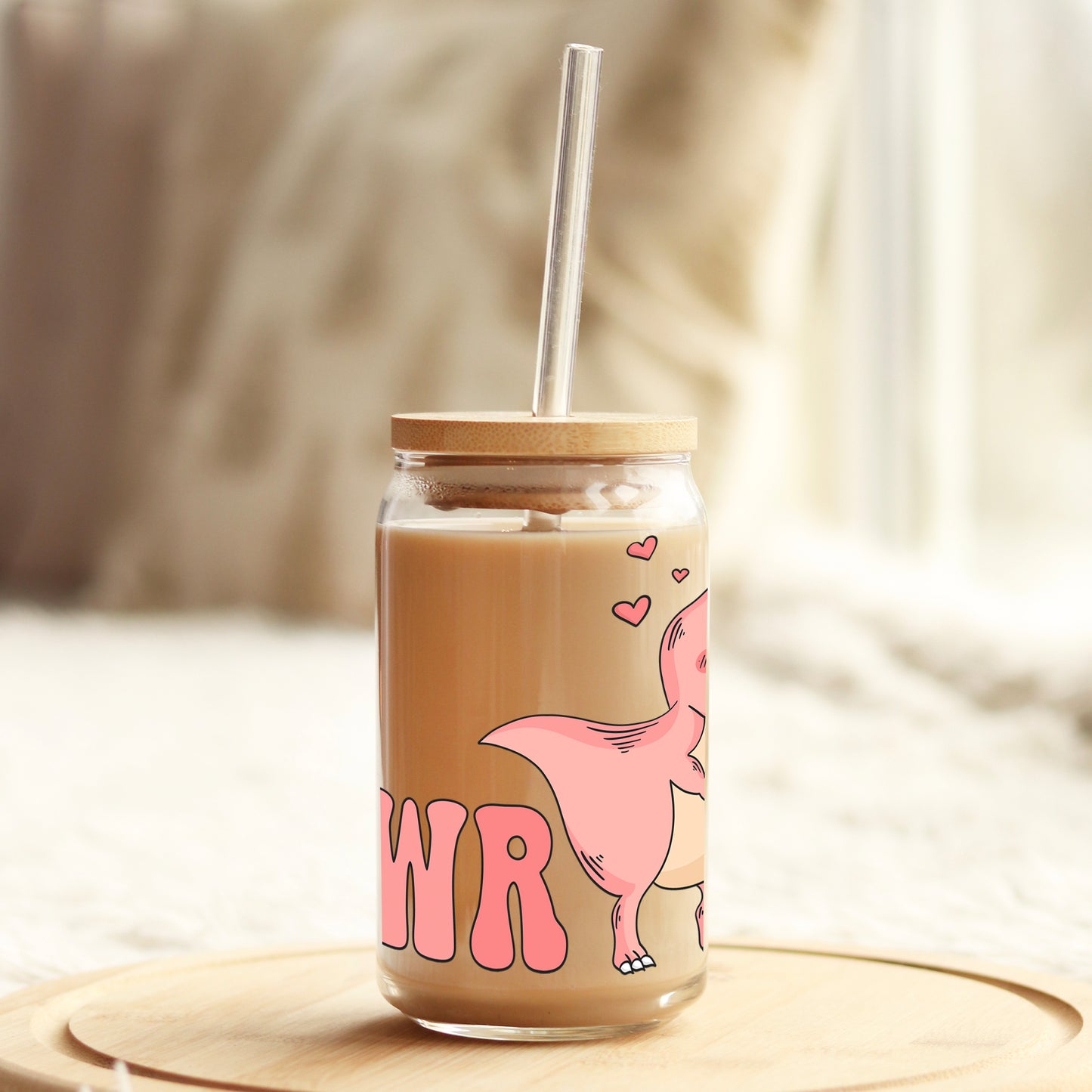 I Rawr You Valentine's Day 16oz Libbey Glass Can UV DTF or Sublimation Cup Wrap - Decal Transfer Weefers