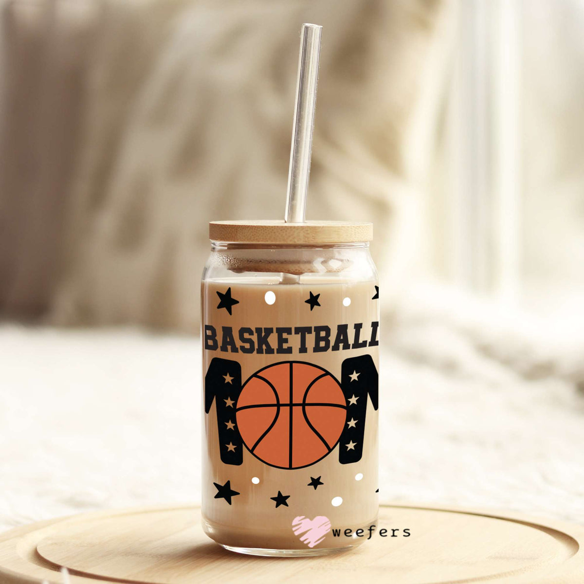 Basketball Mom Hoops and Balls 16oz Libbey Glass Can UV DTF or Sublimation Wrap - Decal Weefers