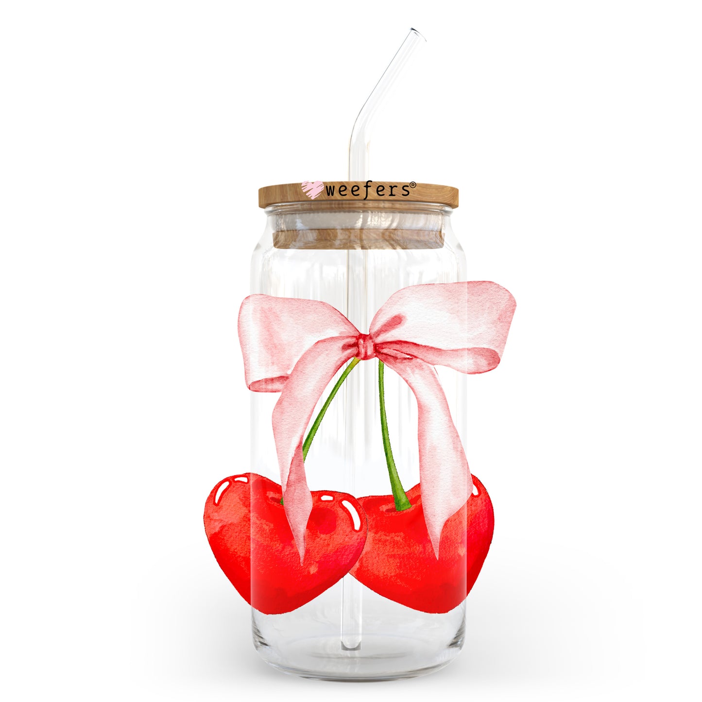 Coquette Ribbon and Cherries 20oz Libbey Glass Can UV DTF or Sublimation Wrap - Decal Transfer Weefers