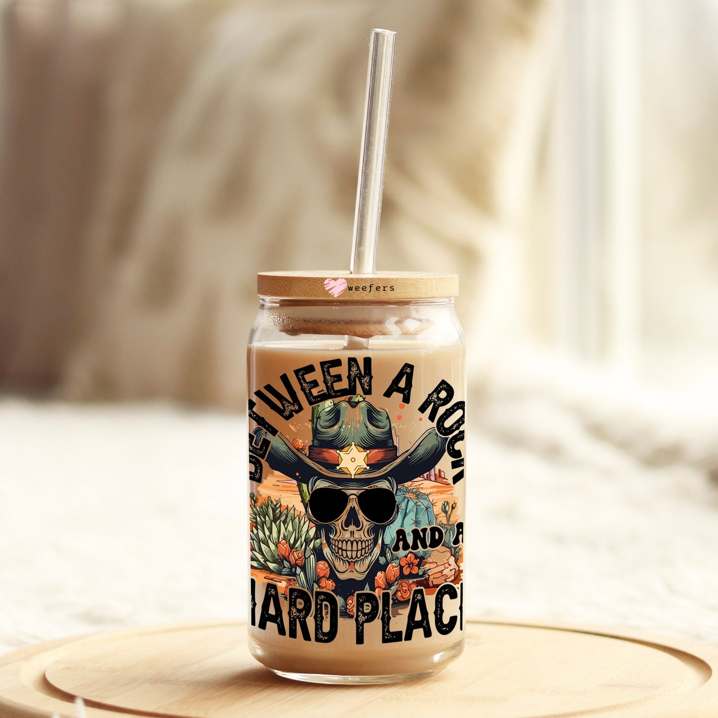 Between a Rock and a Hard Place 16oz Libbey Glass Can UV DTF or Sublimation Cup Wrap - Decal Transfer Weefers