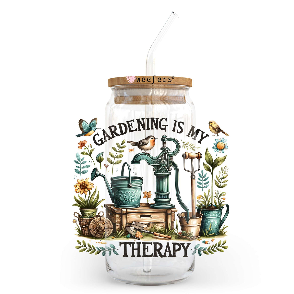 Gardening is My Therapy 20oz Libbey Glass Can UV DTF or Sublimation Wrap - Decal Transfer Weefers