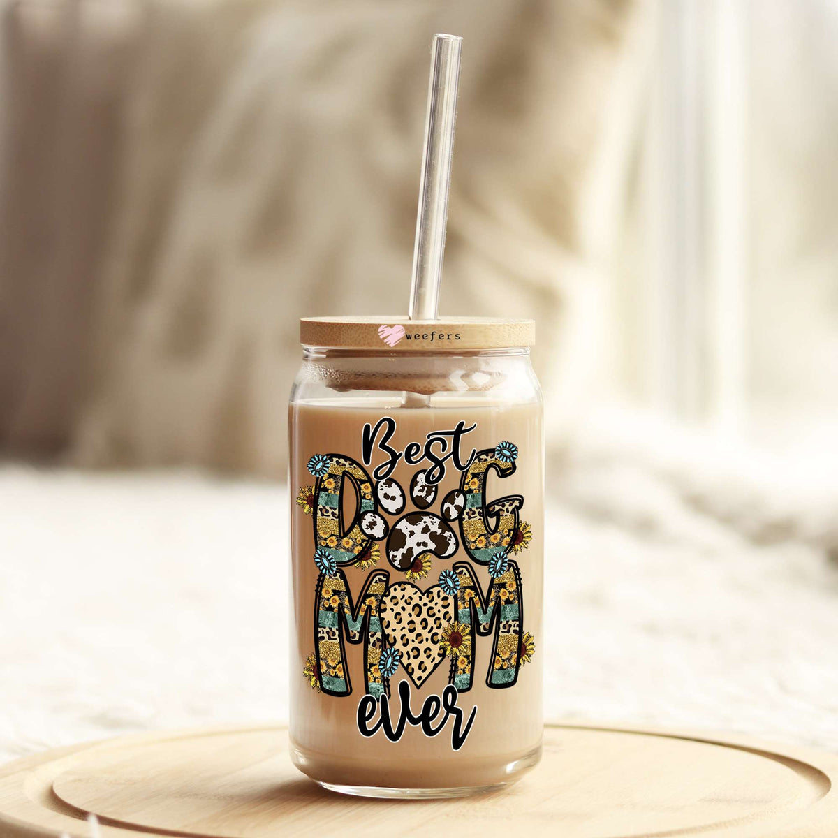 Best Dog Mom Ever Sunflowers 16oz Libbey Glass Can UV DTF or Sublimation Cup Wrap - Decal Transfer Weefers