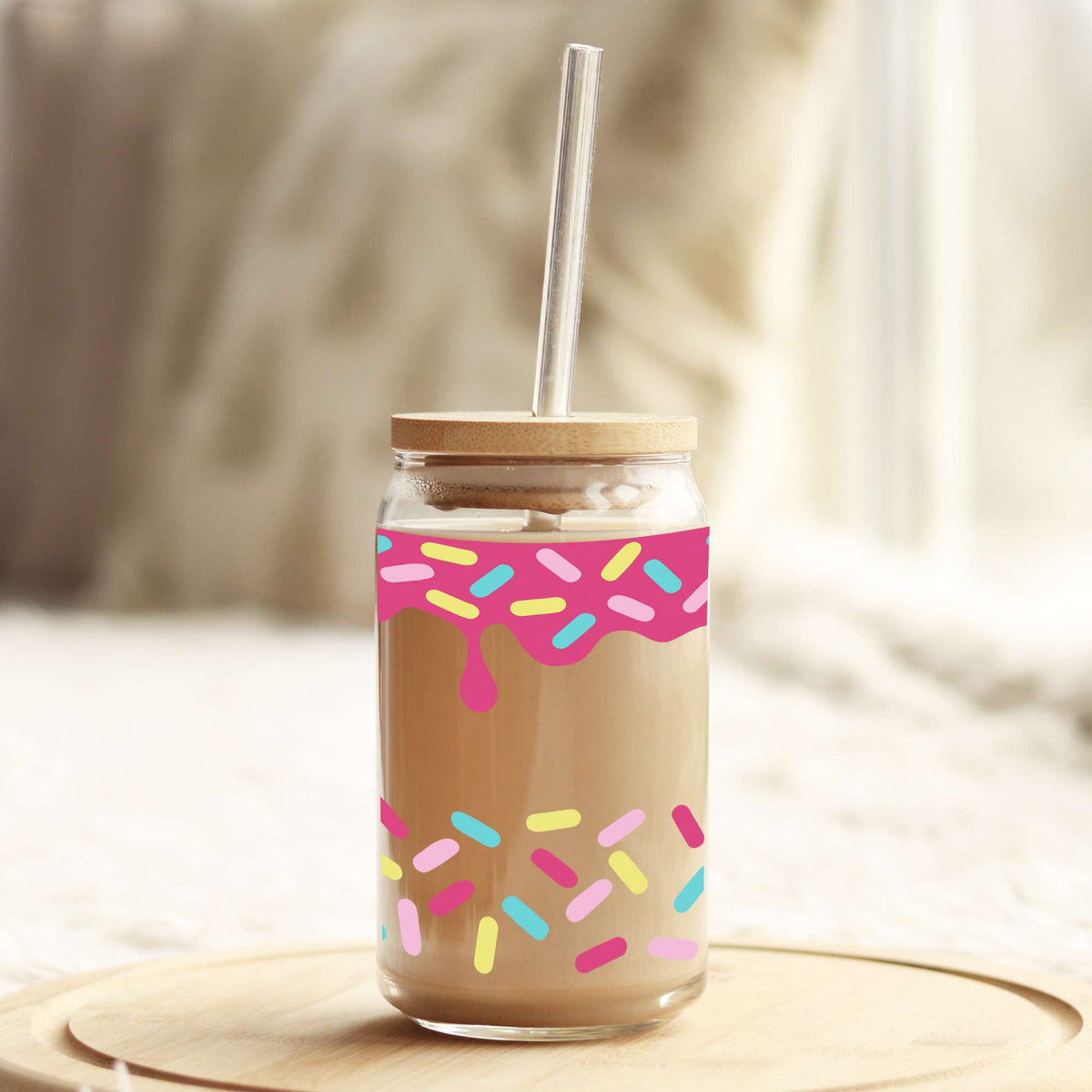 Pink Confetti 16oz Libbey Glass Can UV DTF or Sublimation Wrap - Decal Weefers