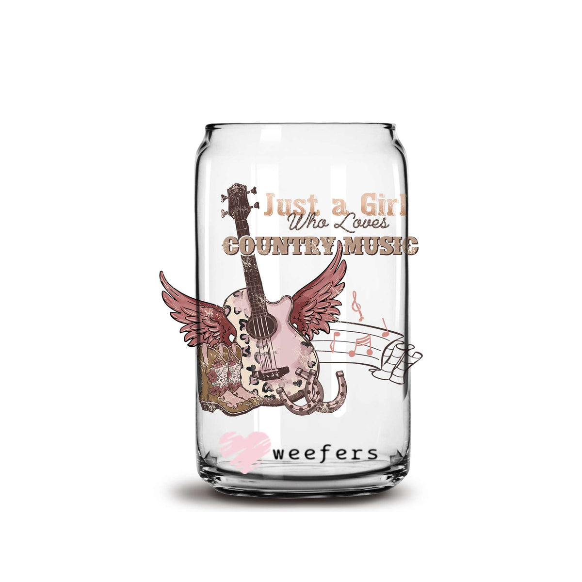 Just a Girl Who Loves Music 16oz Libbey Glass Can UV DTF or Sublimation Wrap - Decal Weefers